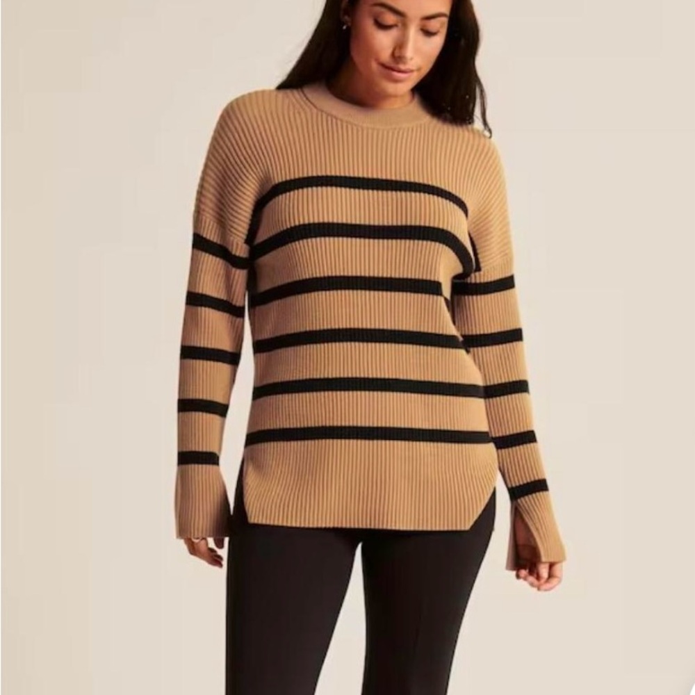 Striped Tan and Black Women's Sweater